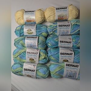 Bernat Handicrafter Cotton Yarn "Country Stripes" 8 x 42.5g & Pale Yellow 2x 50g